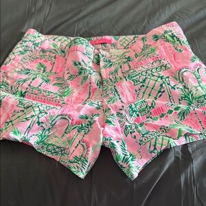 Lilly Pulitzer Pink and Green Bermuda Shorts Vibrant Tropical Design